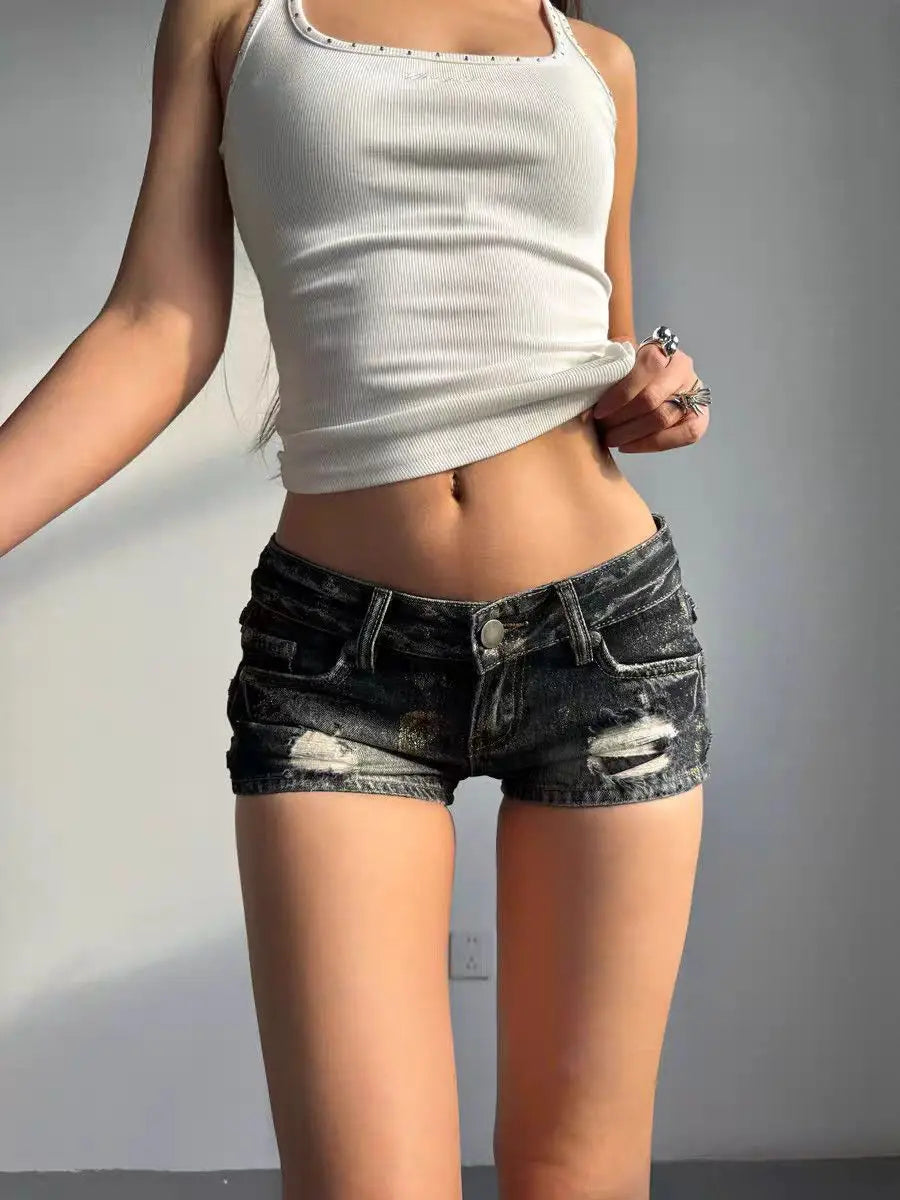 Retro Sexy Low Waist Y2K Denim Shorts – Vintage 2000er Mini Jeans